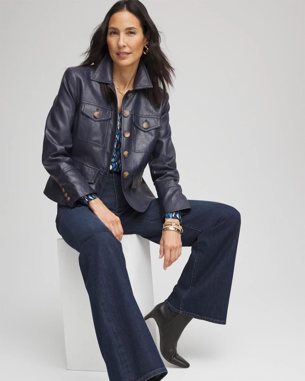 Crinkle Faux Leather Peplum Jacket | Chico's